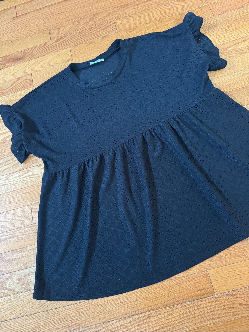 Chic Soul Black Eyelet Peplum Tunic Top